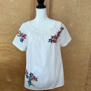 Talbots White Embroidered Floral Cotton Blouse On/Off-Shoulder Summer Top Small